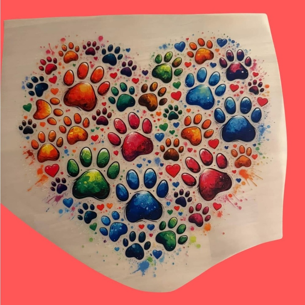 Colorful Paw Print Heart Design Graphic Tee